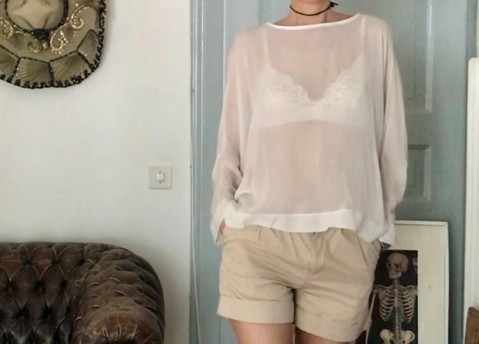 Sheer Viscose Top in Cream White | Oversized One Size S–L