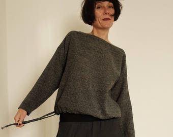 Wool Gray Women Sweater - Long Sleeves Elegant Top - Boatneck Winter Top - Handmade Blouse - Minimalism Gray Top - Office Wear - Chic Blouse
