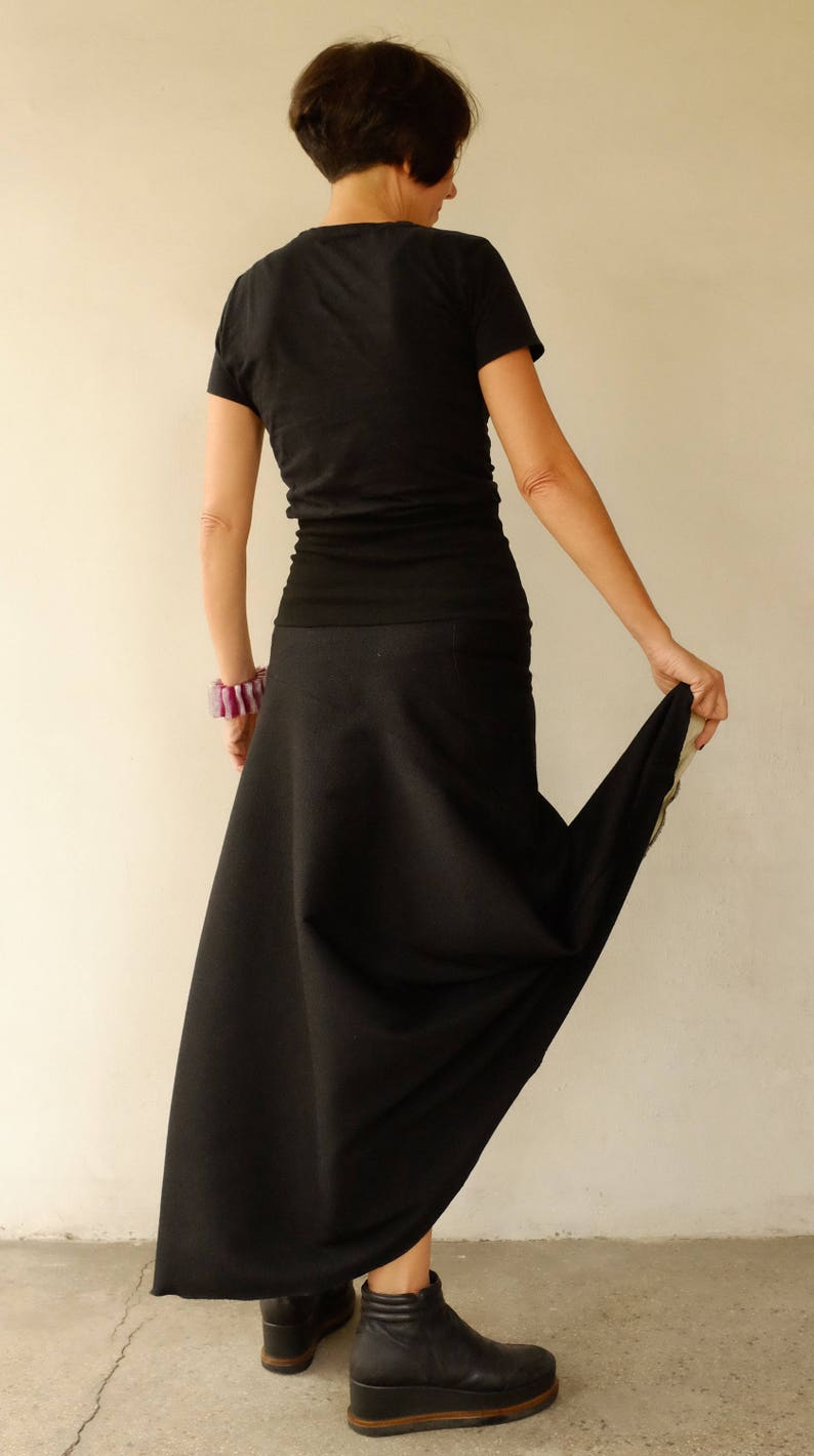 Maxi Black Skirt Long Winter Skirt Flowy Skirt Full Etsy