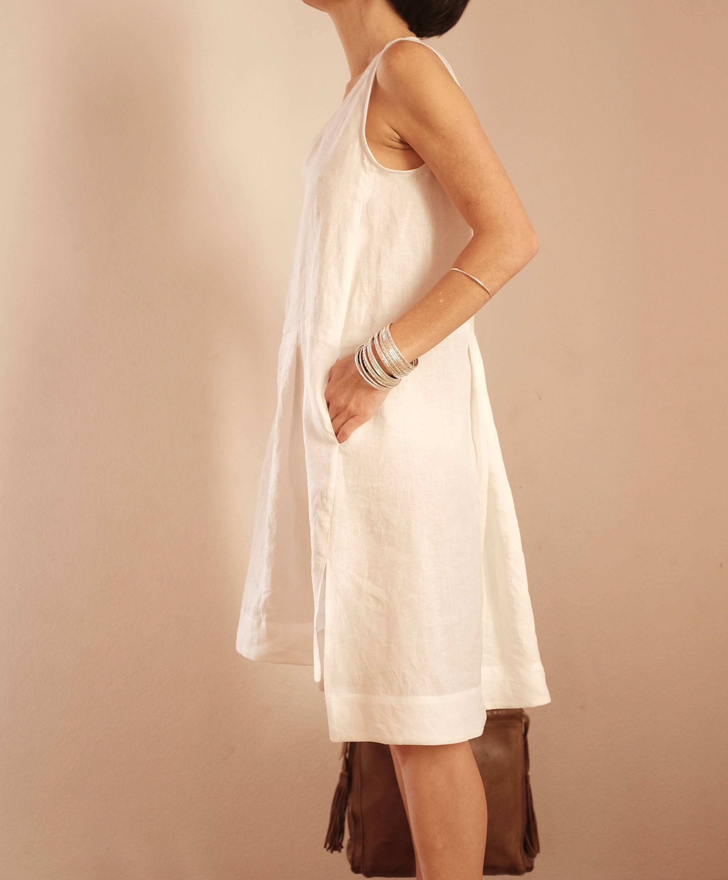 Linen Dress White Linen Tunic Linen Sundress Sleeveless Linen Tunic