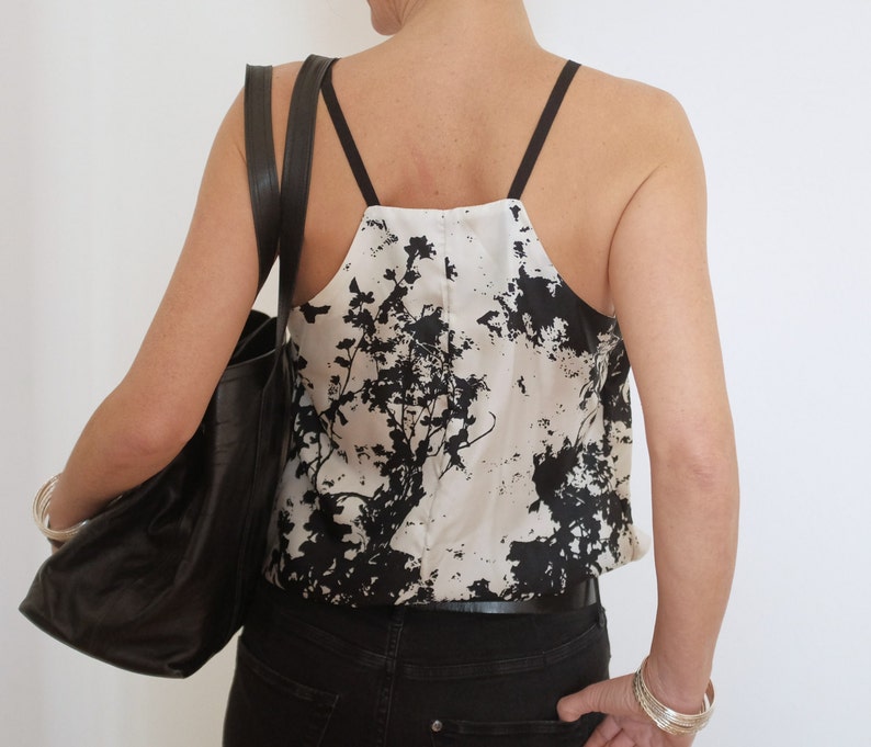 Silk Top Summer Shoulder Top Black and White Top Print Silk Top Shoulder Strap Dress Modern Top Silk Print Clothing Inc Print image 4