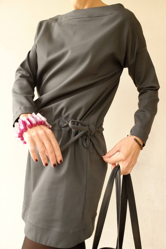 grey tunic dress Winter Gray Dress - Simple Tunic - Basic Clothing - Gray Basic - Minimal  Dresses - Short Tunic - Long Blouse - Gift for Secretary - Dress