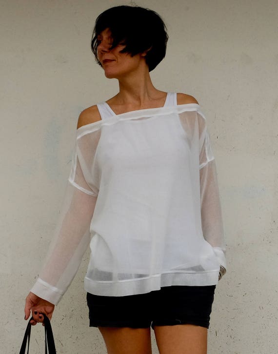 Maglietta Bianca Trasparente Maglia Trasparente Maglietta Maniche Lunghe  Top Bianco Trasparente Maglia Estiva T-Shirt Trasparente -  Italia