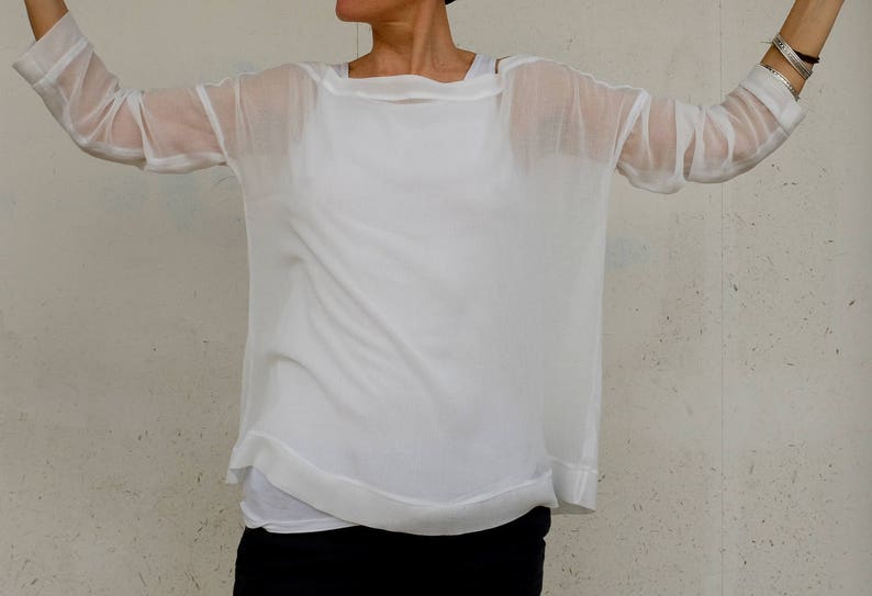 Maglia da donna in rete con glitter a rete, trasparente, a maniche lunghe, colore nero, trasparente, per clubwear e feste, Nero , M