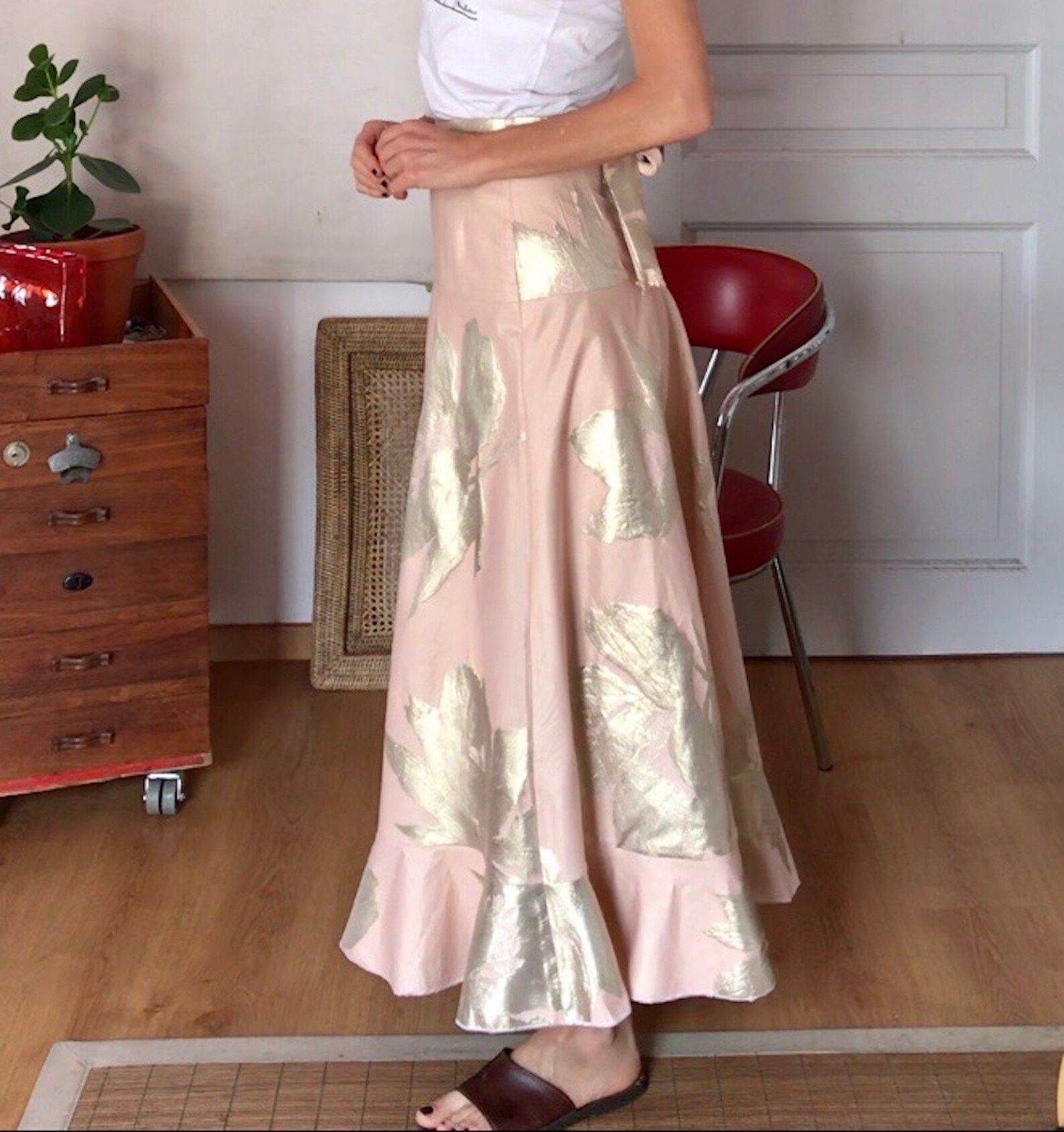 Actualee Women's Flounced Long Skirt Pink