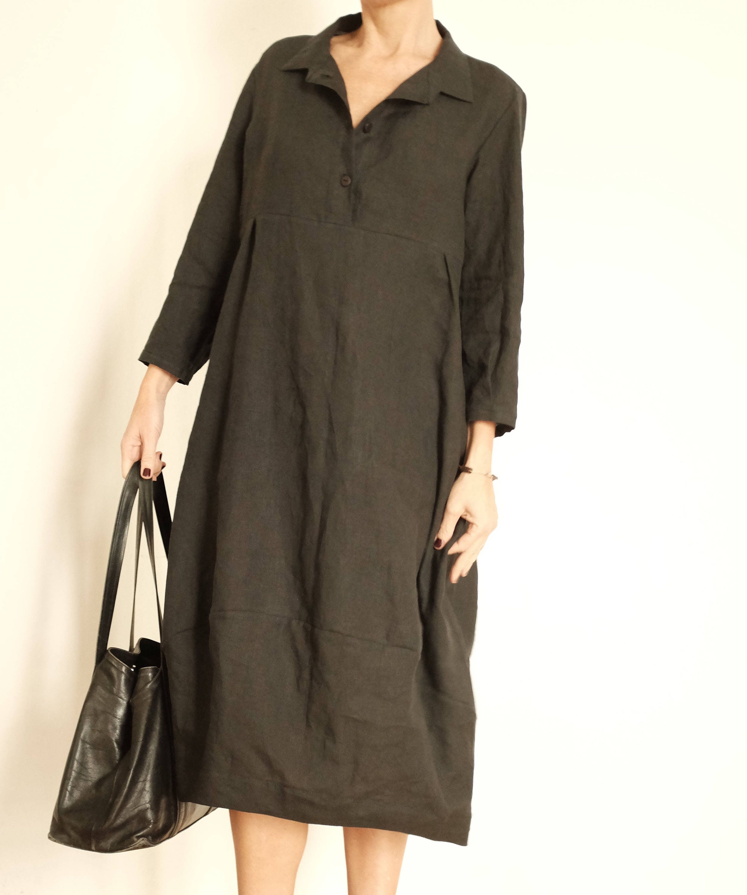 Linen Dress - Charcoal Grey Linen Dress - Linen Womens Clothing - Shirt Linen Dress - Charcoal Linen Tunic - Long Linen Shirt Dress - Linen