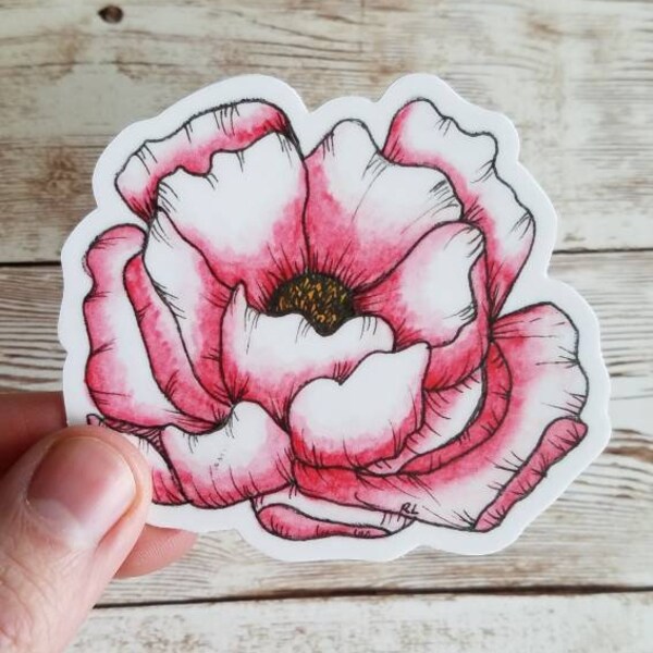 Pink Peony - Vinyl Sticker - Waterproof & Dishwasher safe