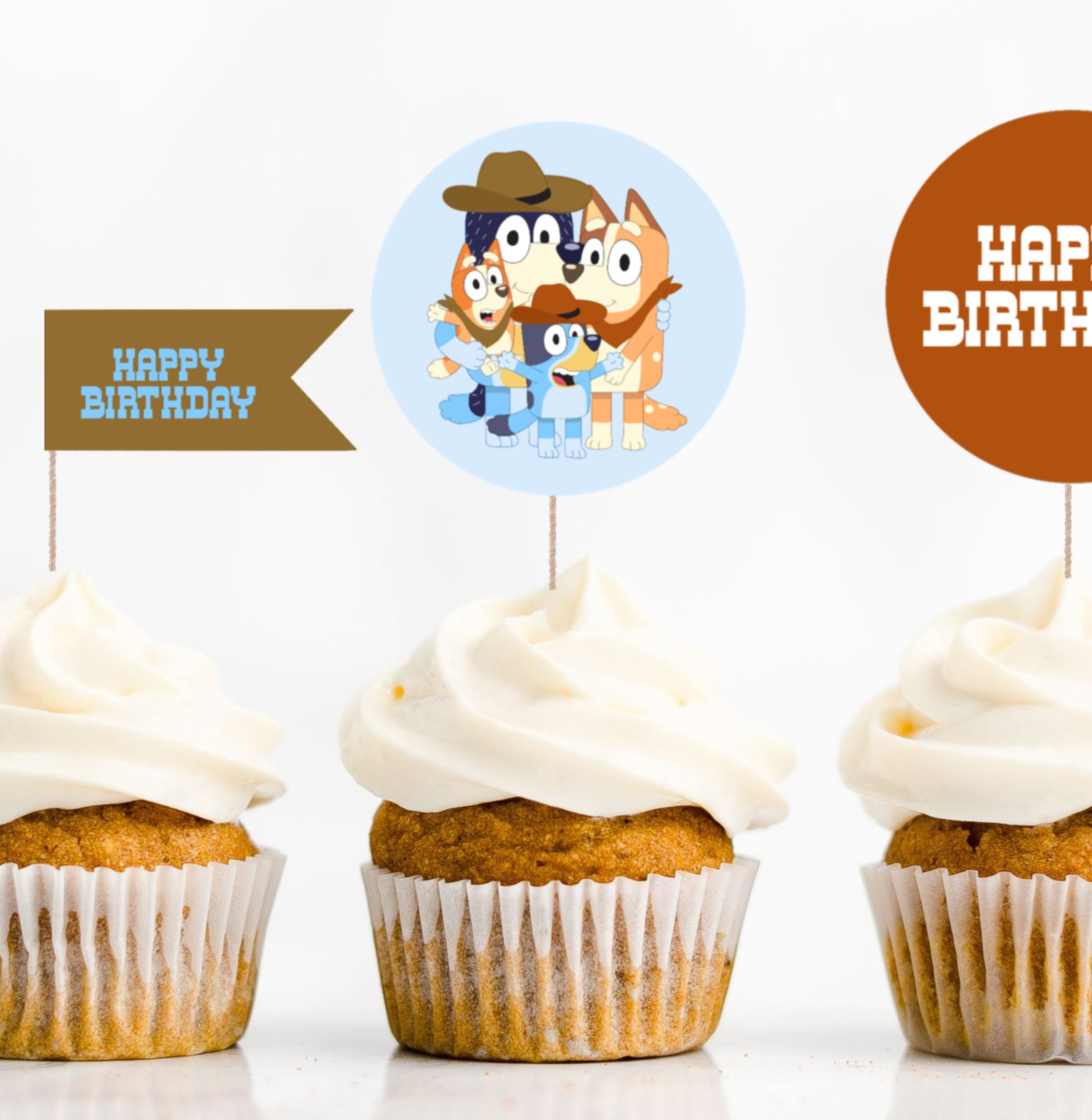 Cupcake Toppers, Printable Bluey Cowboy Cupcake Toppers, First Rodeo ...