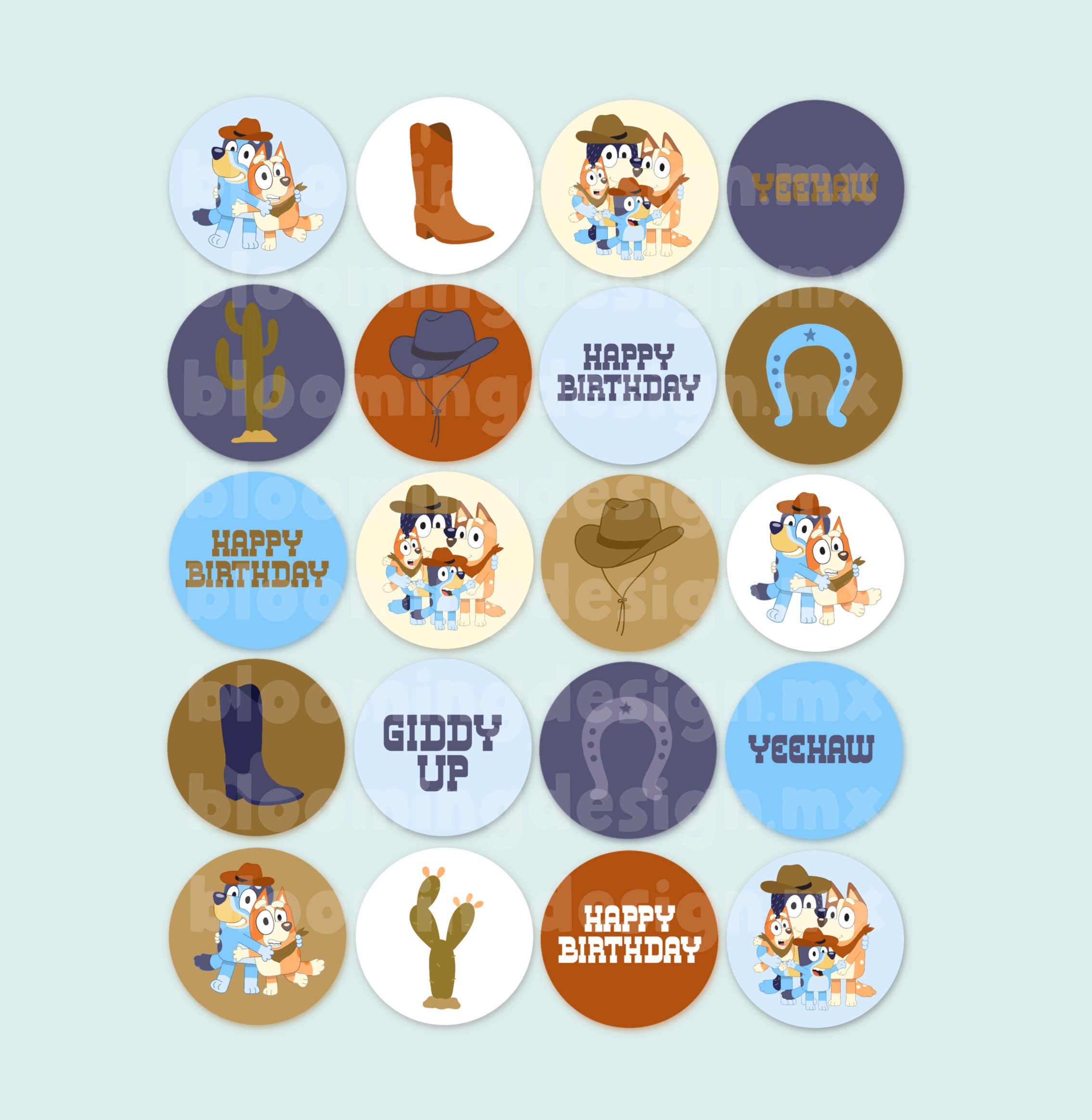 Cupcake Toppers, Printable Bluey Cowboy Cupcake Toppers, First Rodeo ...