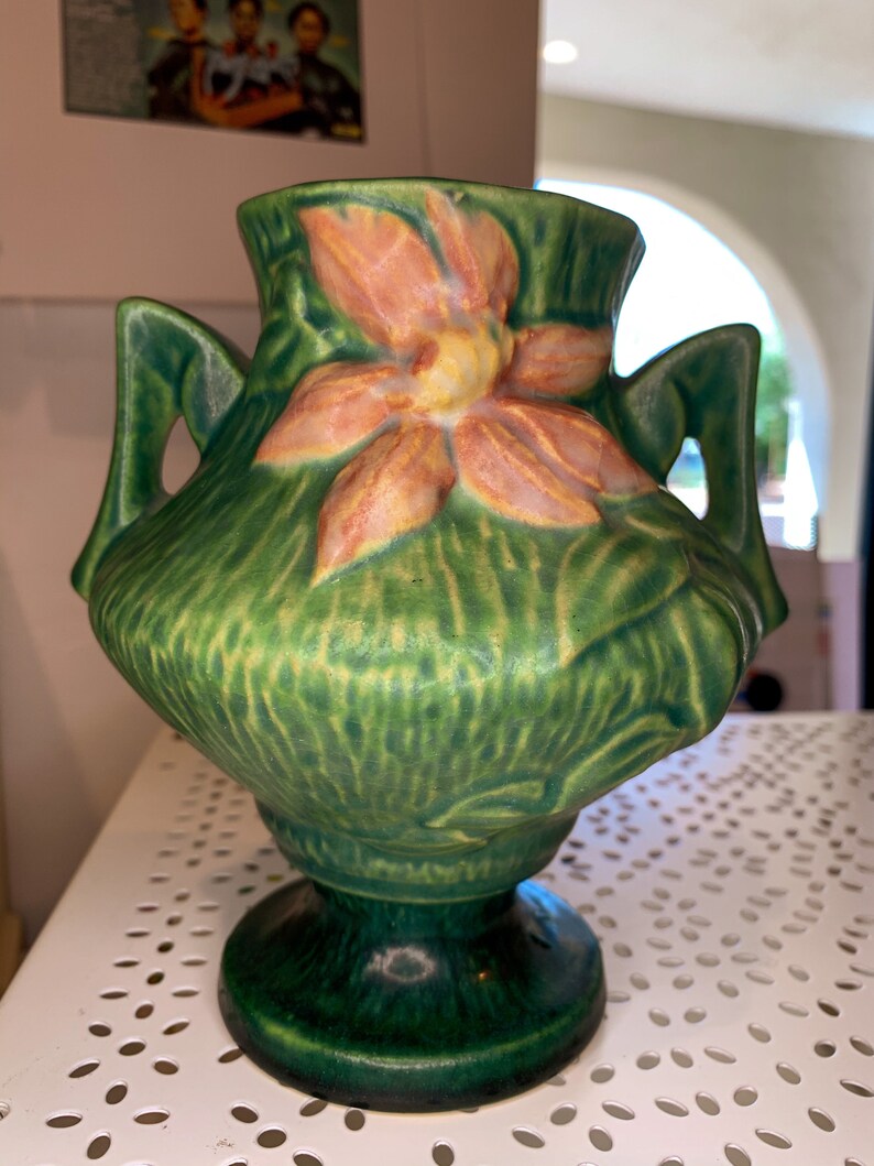 Roseville Pottery Vase Pink Clematis 1886 Etsy