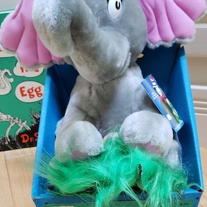 VINTAGE Dr. Seuss 'Horton Hatches the Egg Stuffed Character and Book, gebraucht, ausgezeichneter Zustand