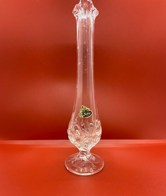 Fenton Swung Glass Vase Clear Crystal Strawberry Pattern Etsy etsy