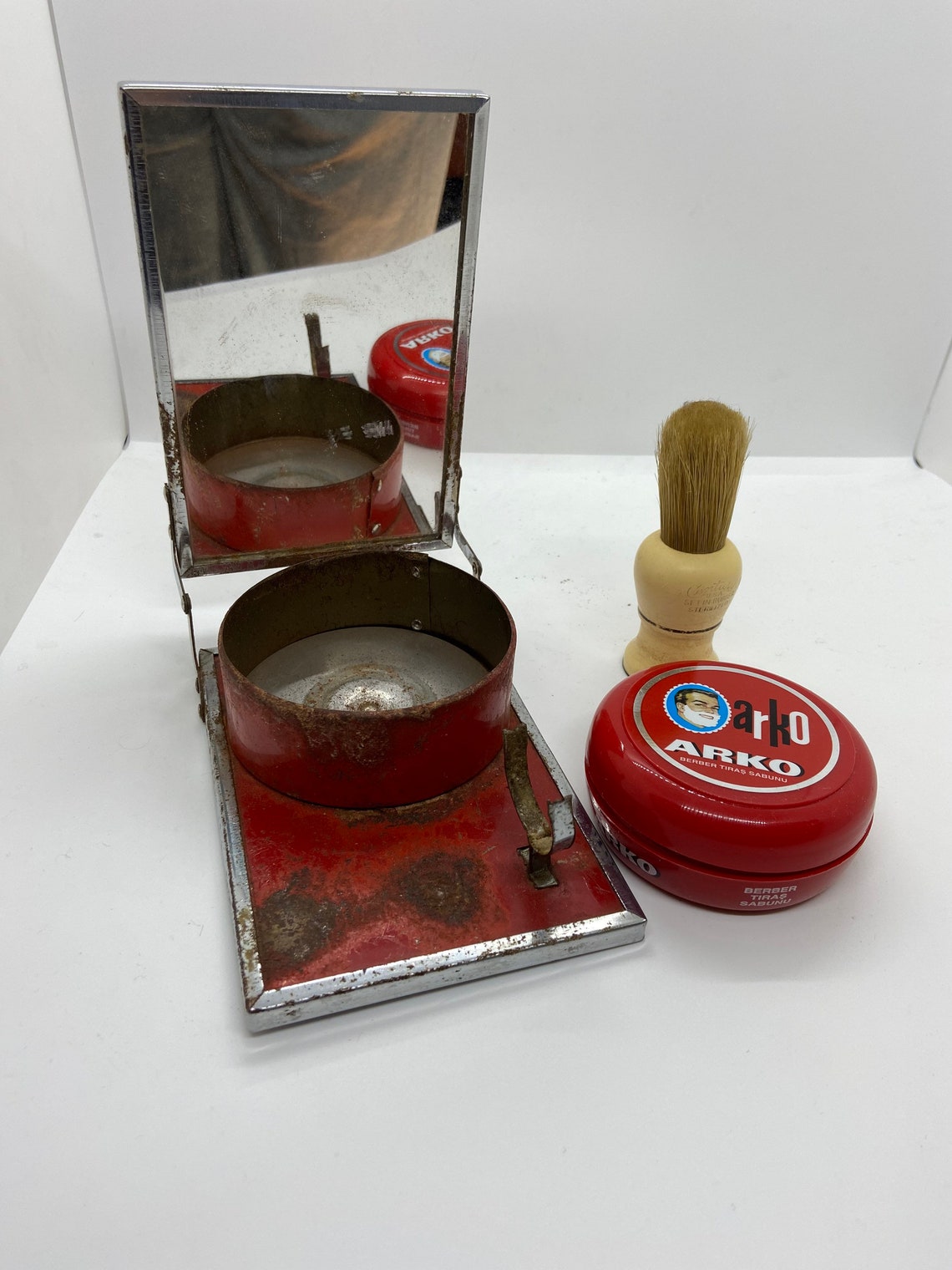 Vintage Mens Folding Travel Shaving Set Kit With Mirror Etsy UK