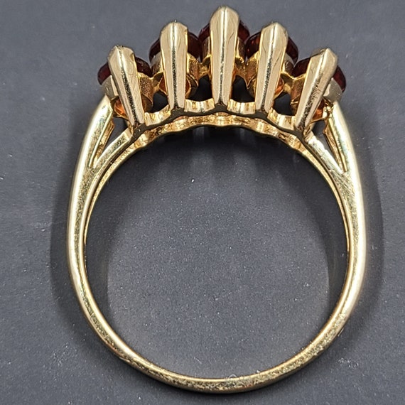 Vintage Almandine Garnet Ring, Five Stone 14K Gol… - image 5