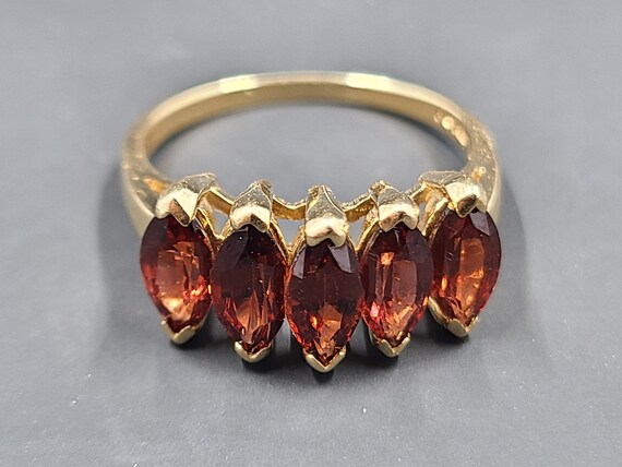 Vintage Almandine Garnet Ring, Five Stone 14K Gol… - image 4