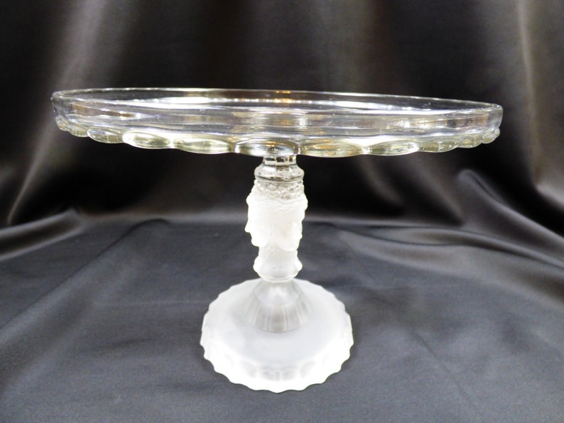 Antique Duncan Miller Frosted/Clear Three Faces Cake Stand Etsy