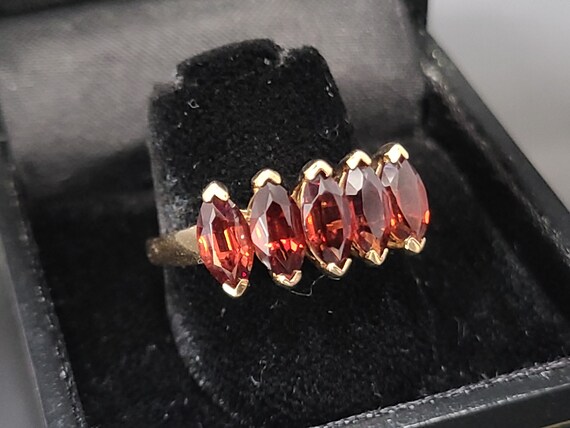 Vintage Almandine Garnet Ring, Five Stone 14K Gol… - image 3