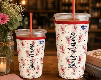 Personalized Neoprene Iced Coffee Sleeve, Diet Coke Pattern, Beverage Sleeve, Iced Beverage Hugger