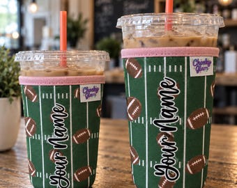 Personalized Sports Mom Neoprene Iced Coffee Sleeve, Beverage Sleeve, Sports Mom Print, Gift for Sports Moms, football Mom gift