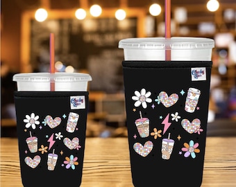 Personalized Neoprene Iced Coffee Sleeve, 32 oz, 24 oz, Beverage Sleeve