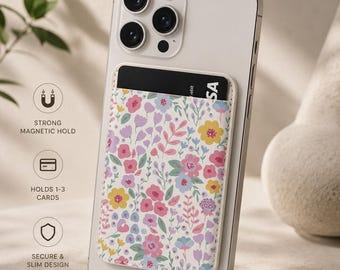 Magnetic Phone Wallet | MagSafe Card Holder | Cute Floral Phone Wallet | Flower Wallet | Magnetic Card Pocket | Gift for Her