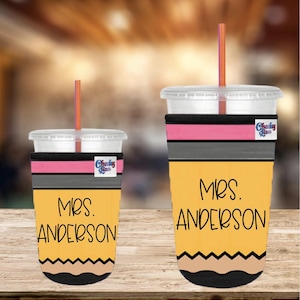 Personalized Neoprene Iced Coffee Sleeve, Teacher Gift, Beverage Hugger