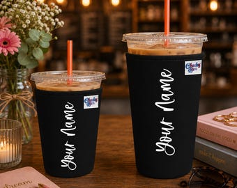 Personalized Neoprene Iced Coffee Sleeve, 32 oz, Beverage Sleeve