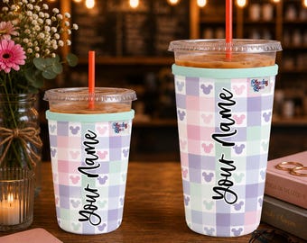 Personalized Neoprene Iced Coffee Sleeve, Magical Castle Pattern, Drink Hugger, Beverage Sleeve, Magical Drink Sleeve