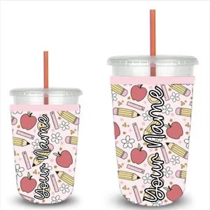 Personalized Iced Coffee holder, Teacher&#39;s Iced Coffee sleeve, reusable coffee sleeve, coffee sleeve, iced coffee, teacher gift