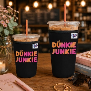 Dunkie Junkie Iced Coffee Sleeve, Neoprene Coffee Cozy, 32 oz, Beverage Sleeve