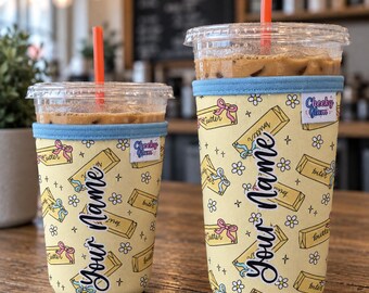 Personalized Butter Neoprene Iced Coffee Sleeve, Beverage Sleeve, Butter Print, Butter Gift, Butter Squishy