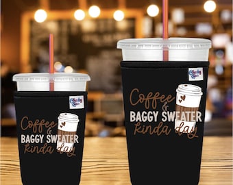Personalized Neoprene Iced Coffee Sleeve, 32 oz, 24 oz, Beverage Sleeve