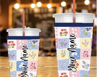 Personalized Neoprene Iced Coffee Sleeve, Book Lover Pattern, Beverage Sleeve, Iced Coffee Sleeve, Beverage, Gifts for Book Lovers, Floral