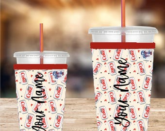 Personalized Neoprene Iced Coffee Sleeve, Diet Coke Pattern, Beverage Sleeve