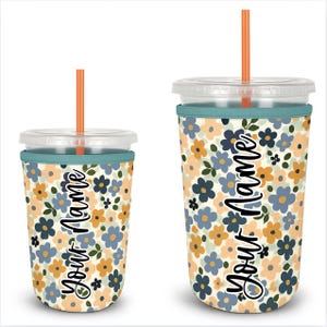 Personalized Floral Sleeve, Iced Coffee holder, Iced Coffee sleeve,reusable coffee sleeve, coffee sleeve, coffee sleeve, iced coffee cozy