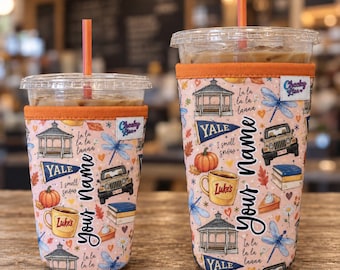 Personalized Gilmore Girls Neoprene Iced Coffee Sleeve, Beverage Sleeve, Fall Print, Gilmore Girls Gift,