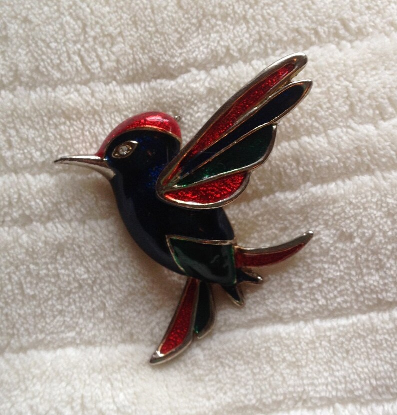 Vintage Costume Hummingbird Brooch Pin Jewel Tones Etsy