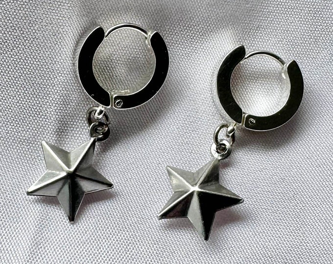 Featured listing image: Chic Stainless Steel Silver Star Huggie Hoop Earrings - Minimalist Jewelry