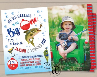 Fishing Birthday Invitation, Watercolor Fishing Invitation, The Big One, O-Fish-Ally Birthday Invite, Fishing invite, Gone Fishing, Big 1