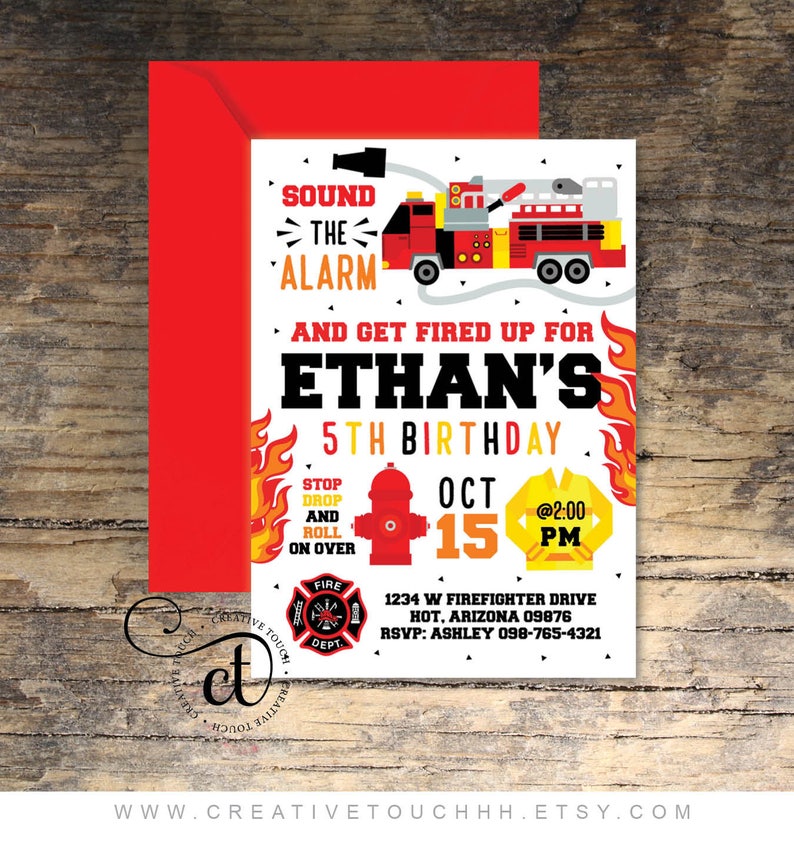 Firefighter Birthday Invitation Firefighter Invitation Etsy
