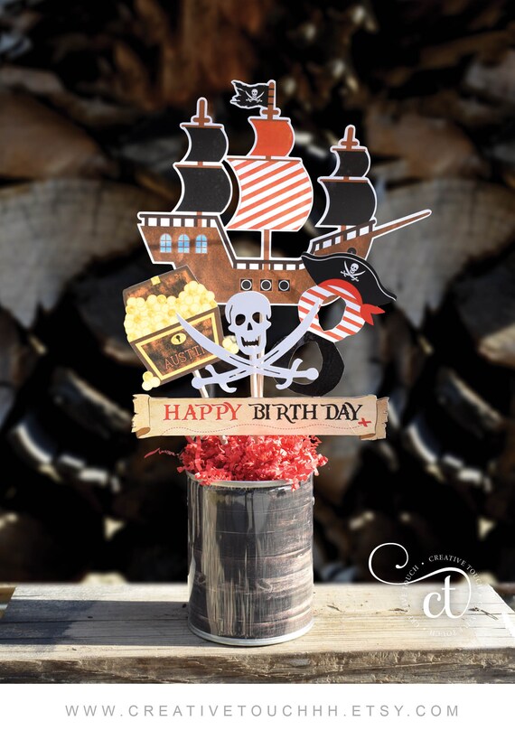 Pirate Centerpiece, Birthday, Party, Pirate Ship, Pirate, Boy Party, Ahoy Matey, at Sea, Jake Birthday, Pirate Decorations (#1) Il_570xn