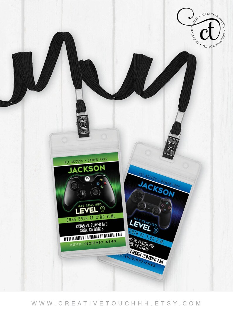 Gamer Lanyard Invitation Game on Birthday Invitation Game Etsy
