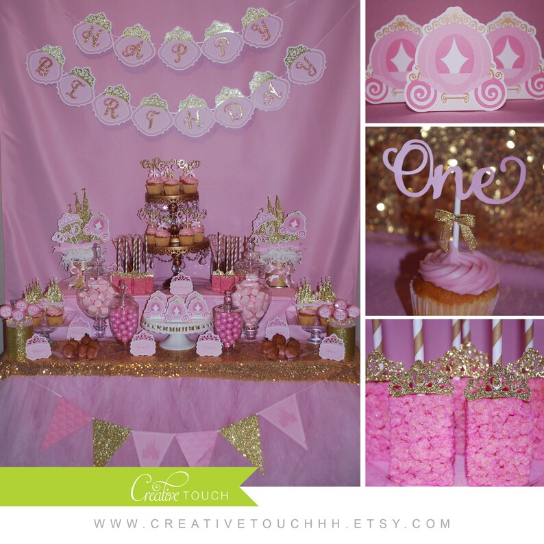 Princess Centerpieces Pink & Gold Disney Princess Princess Etsy