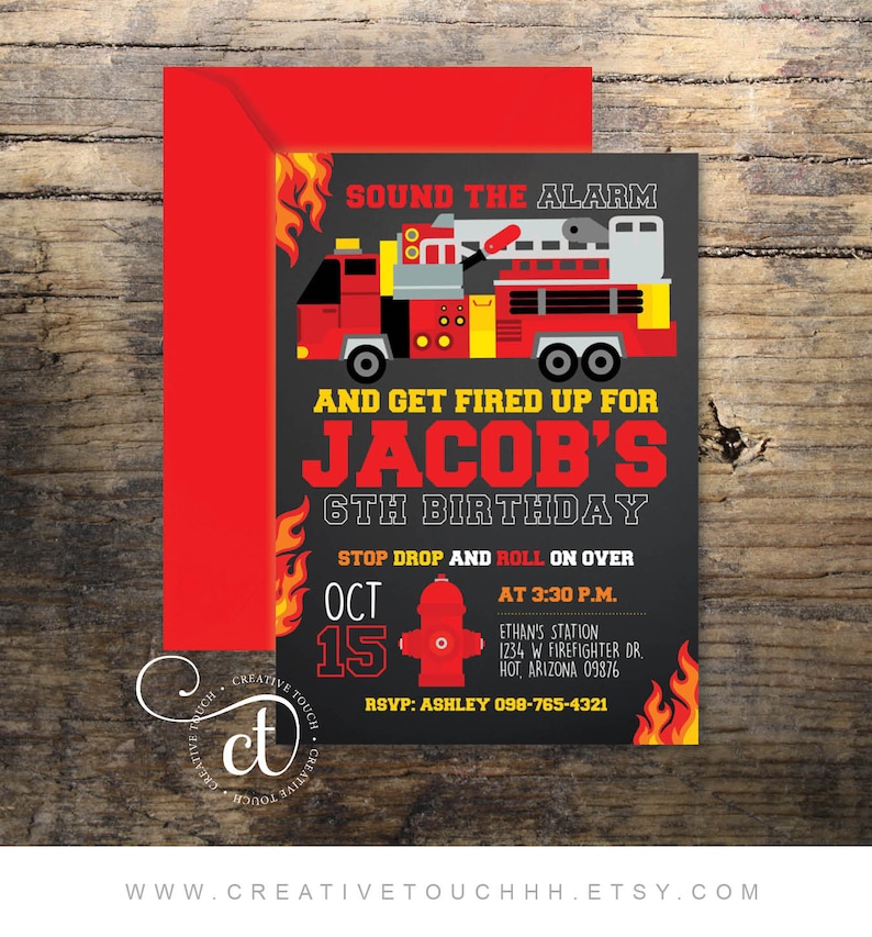 Firefighter Birthday Invitation Firefighter Invitation Etsy