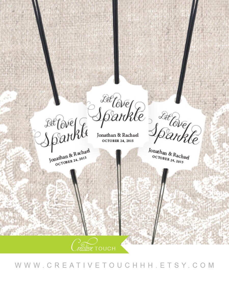 Let Love Sparkle, Sparkler Send Off Wedding Tags, Custom, Personalize…