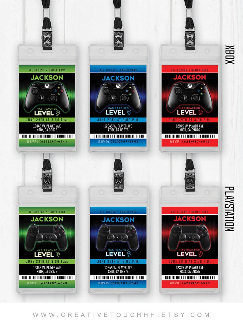 Gamer Lanyard Invitation Game on Birthday Invitation Game Etsy