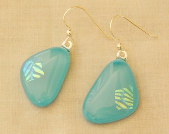 Baby Blue Glass Earrings, Fused Glass Earrings, Glass Dangle Earrings, Blue Glass Earrings