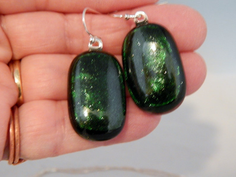 Adventurine Green Glass Pendant and Earrings Set Fused Glass Pendant Glass Earrings