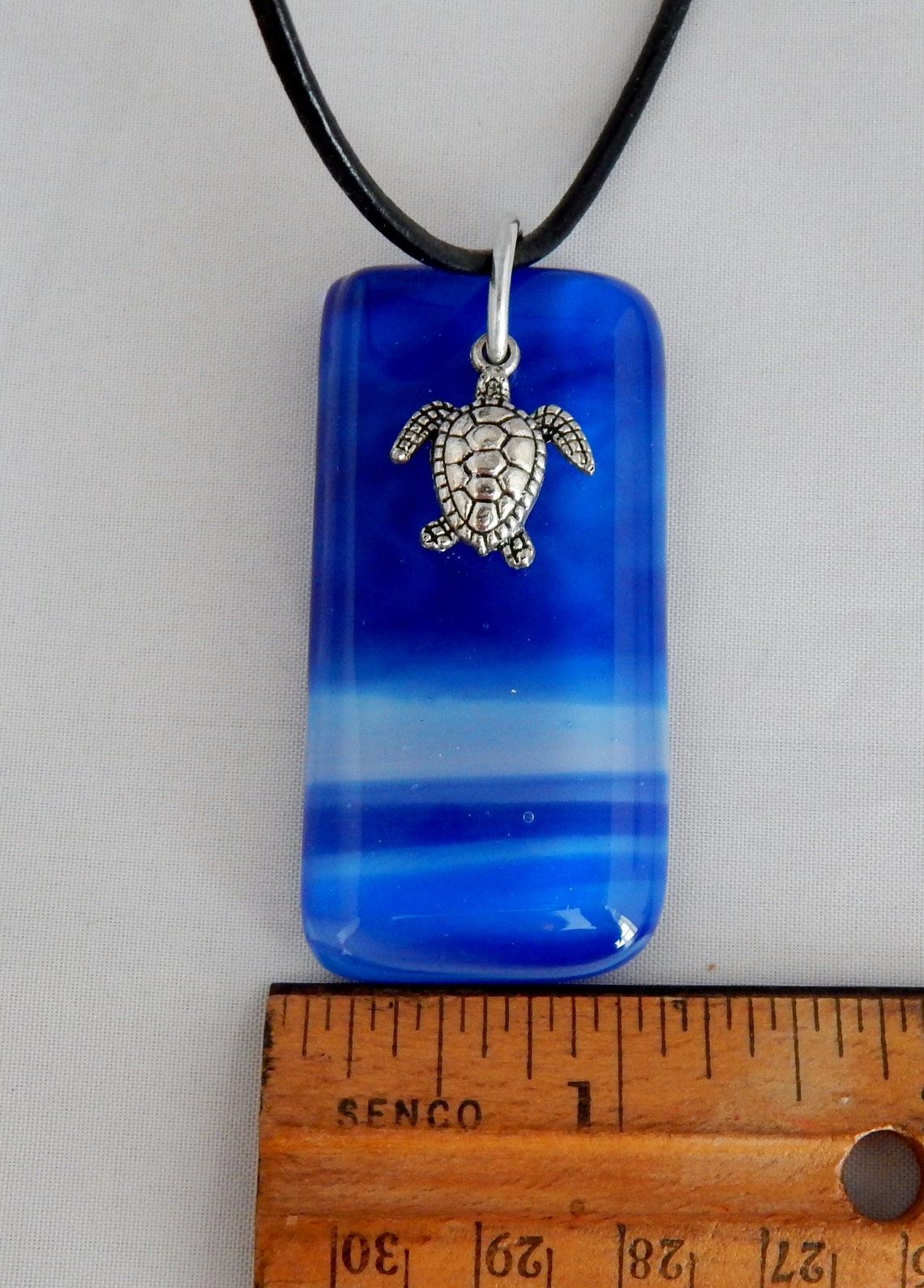 Sea Turtle Pendant, Turtle and Blue Fused Glass Pendant, Turtle Jewelry