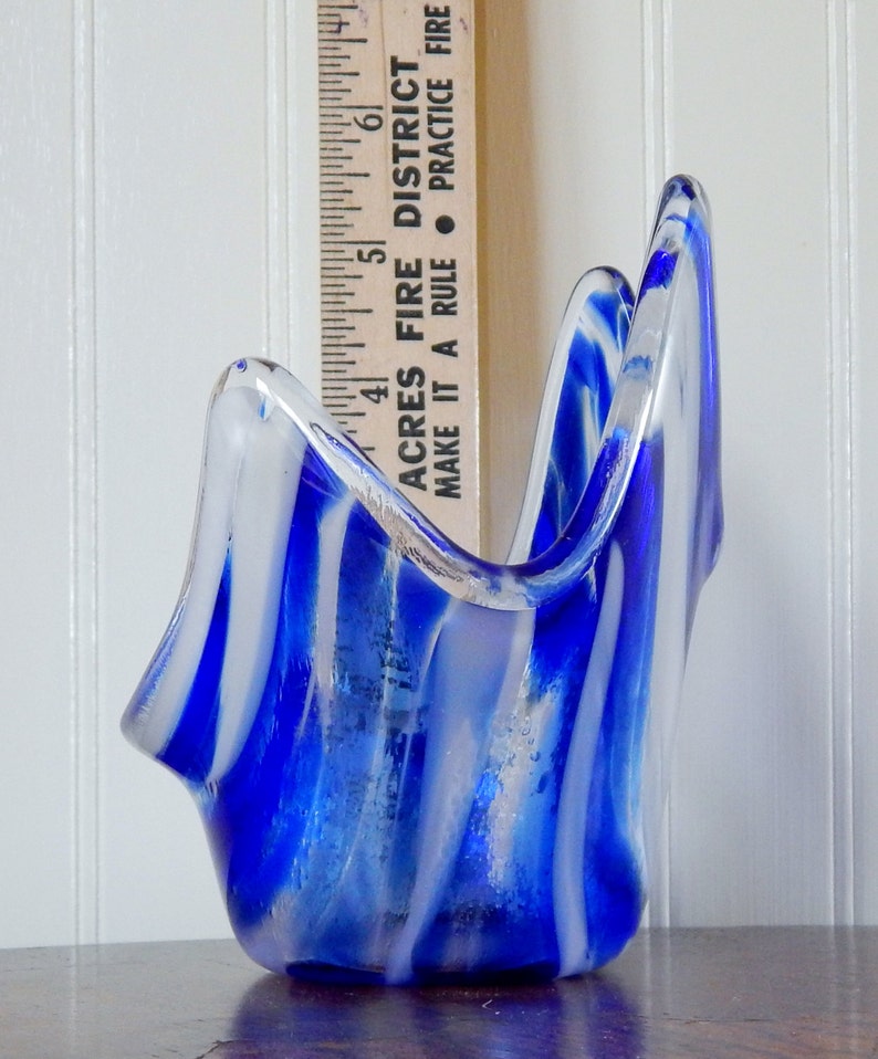 Glass Tea Light Candle Holder Blue Glass Bowl Blue Trinket Etsy